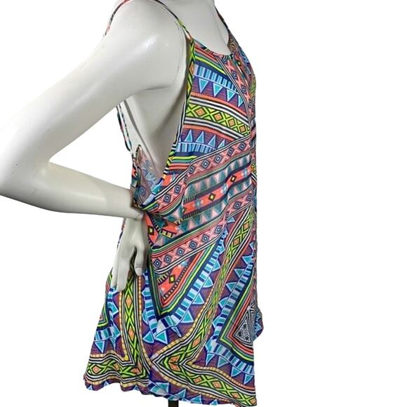 OP Tribal Aztec Boho Print Bathing Suit Cover Up Lg 11/13 Blues Oranges Yellows - Picture 3 of 10